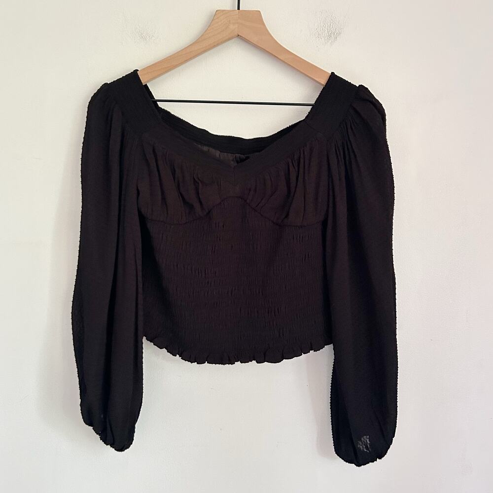 NEW ALLSAINTS Tia Cropped Smocked Flowy Blouse Size 6 Black